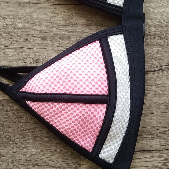 Triangl Swimwear Pink Color Block Neoprene Swim Top XS - Picture 3 of 7
